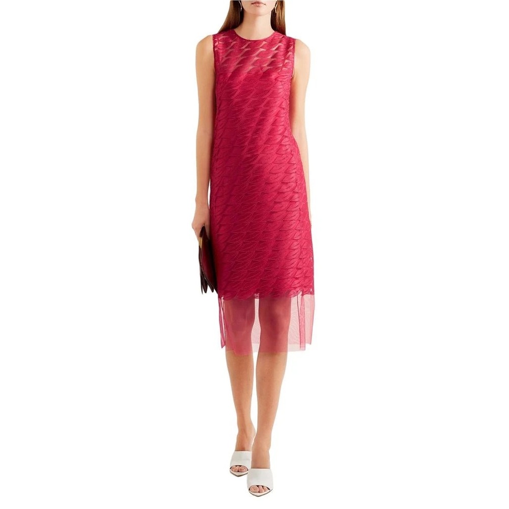 AKRIS Lips -Embroidered Sleeveless Sheath Midi Dress